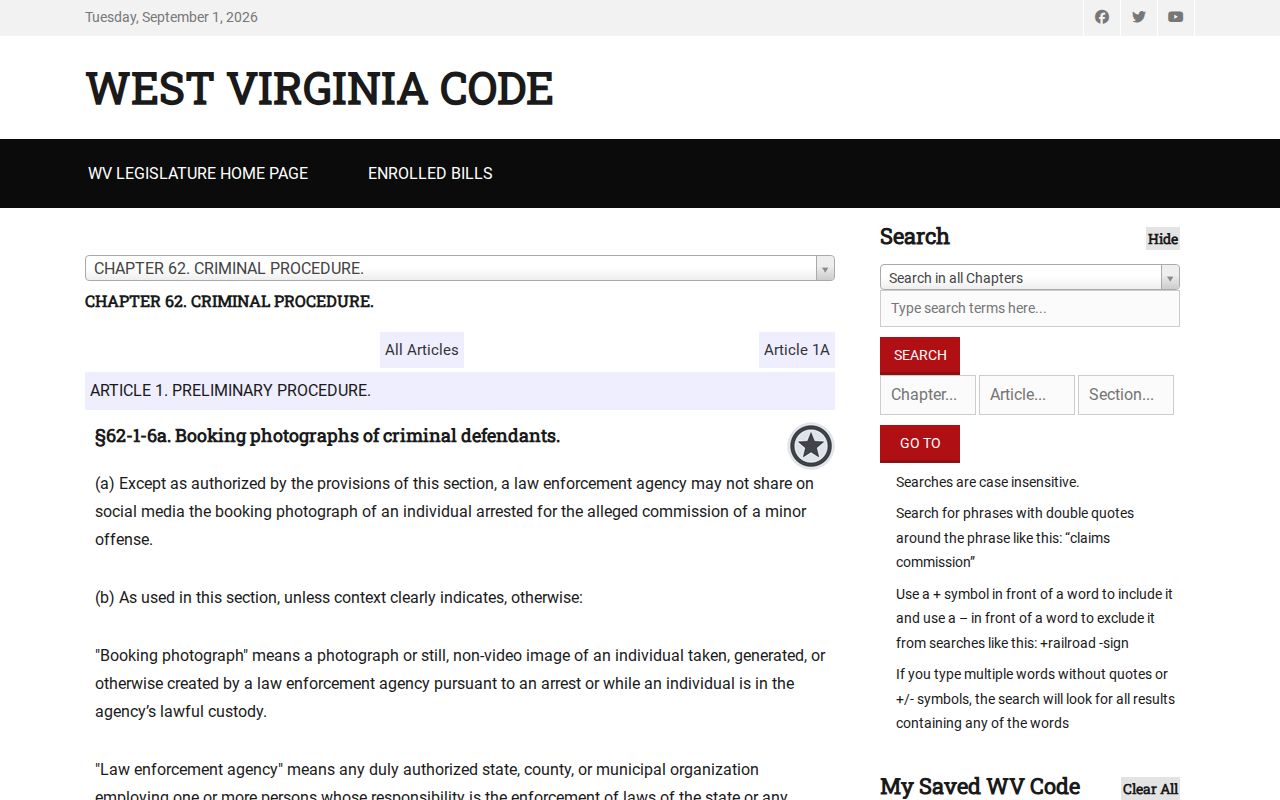 McDowell County West Virginia booking-photo law source for public-record guidance