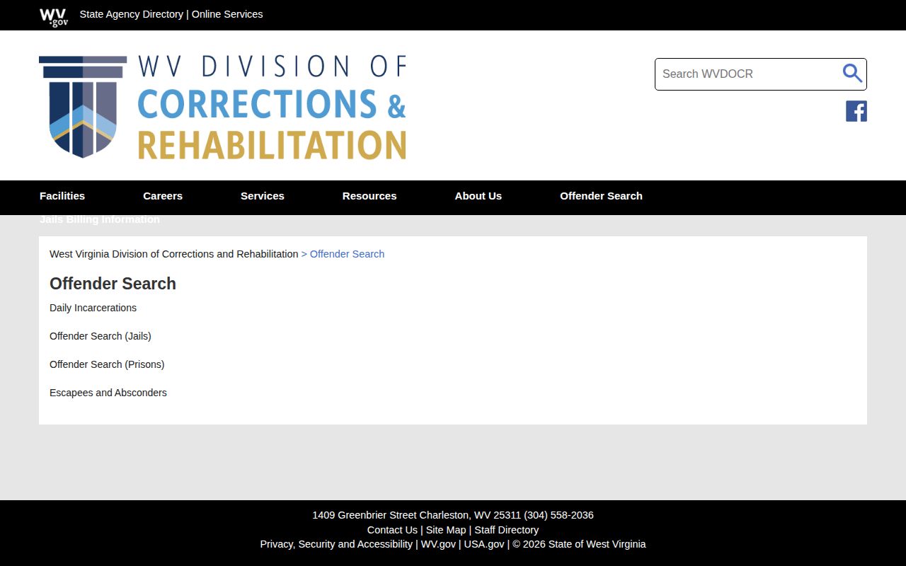 McDowell County WVDCR offender-search gateway for custody and booking-record lookup